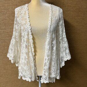 Blue Rain Lace Cardigan Womens Small Cream